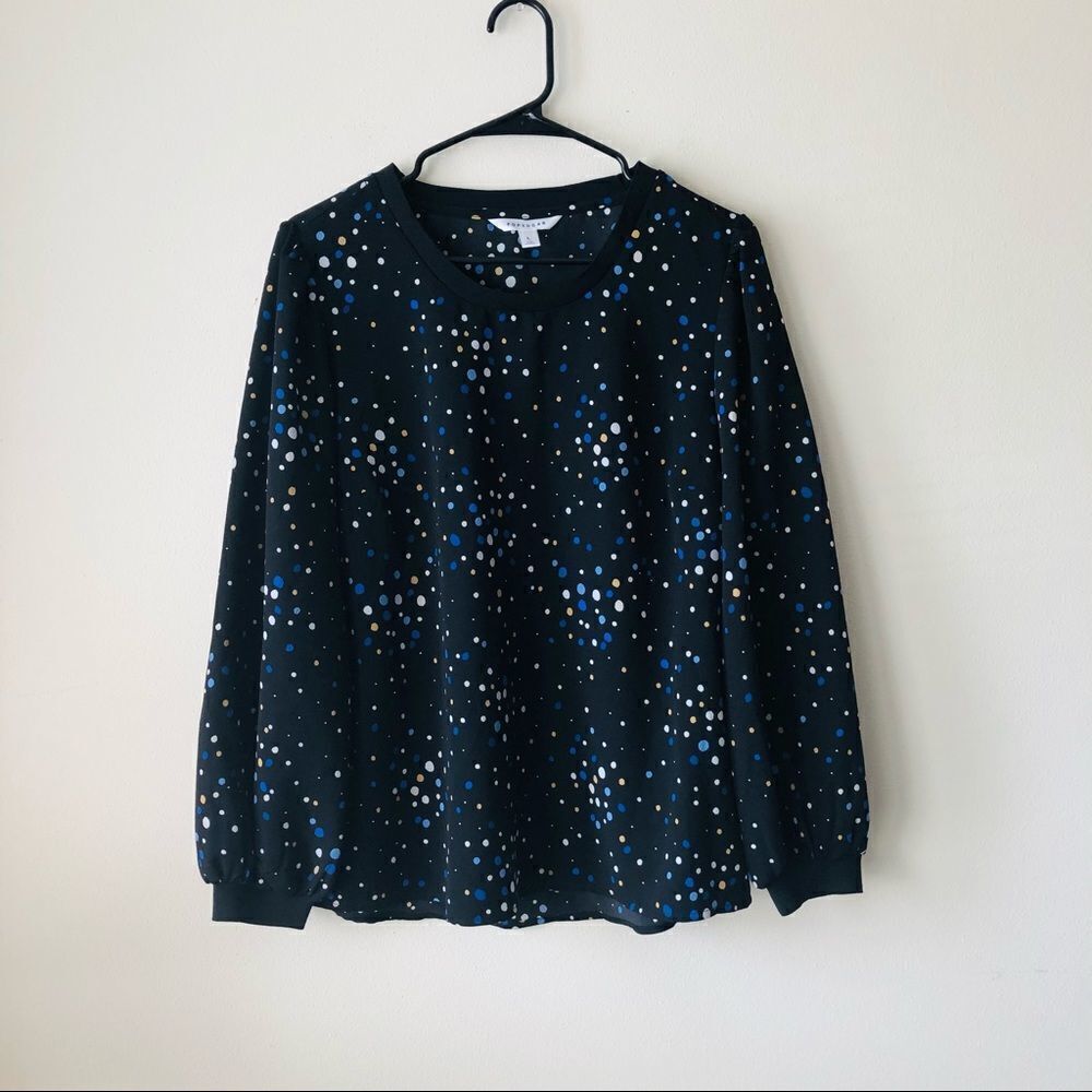 Popsugar Black & Blue Polka Dot Long Sleeve Shirt